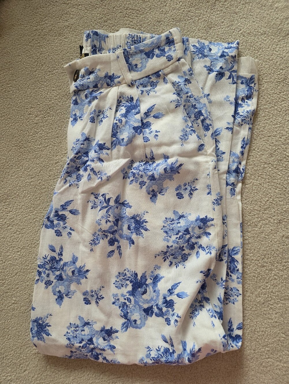 Blue Flower Linen Style Pants